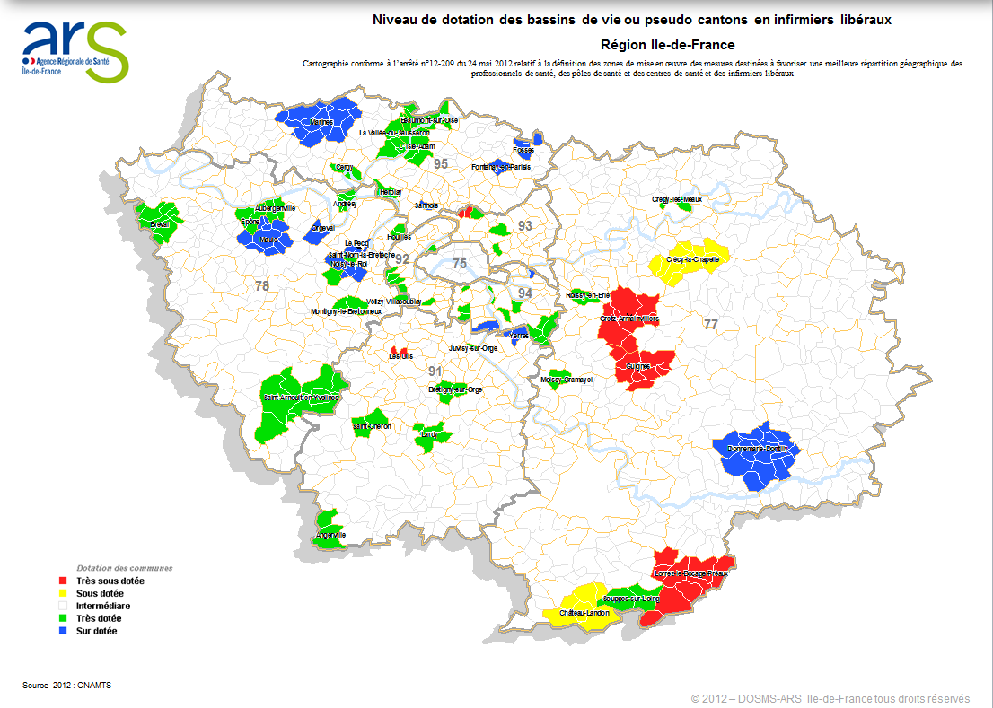 Carte du zonage infirmier Ile-de-France 2012