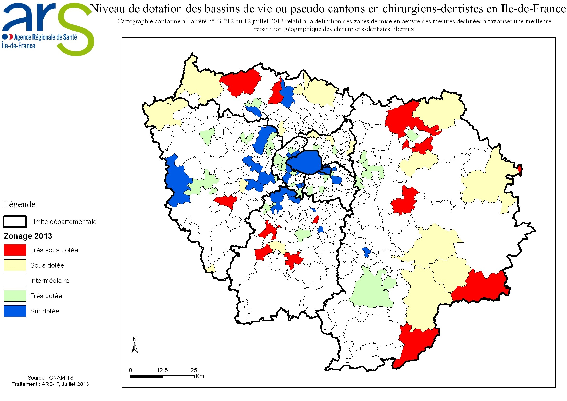 Carte du zonage chirurgien-dentiste Ile-de-France 2013